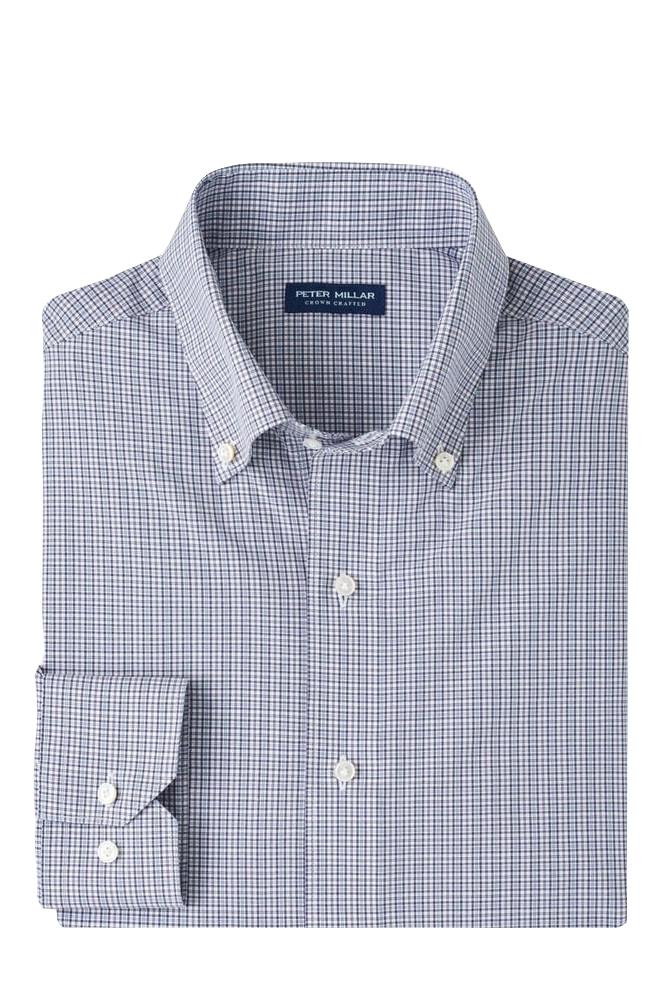 PORTER POPLIN SPORT SHIRT with white buttons, blue and white plaid print, and long sleeves-novaman