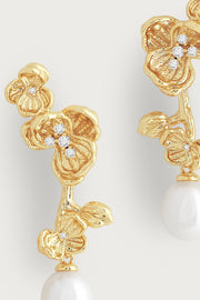 ORCHID W/PEARL DROP EARRINGS- GLD