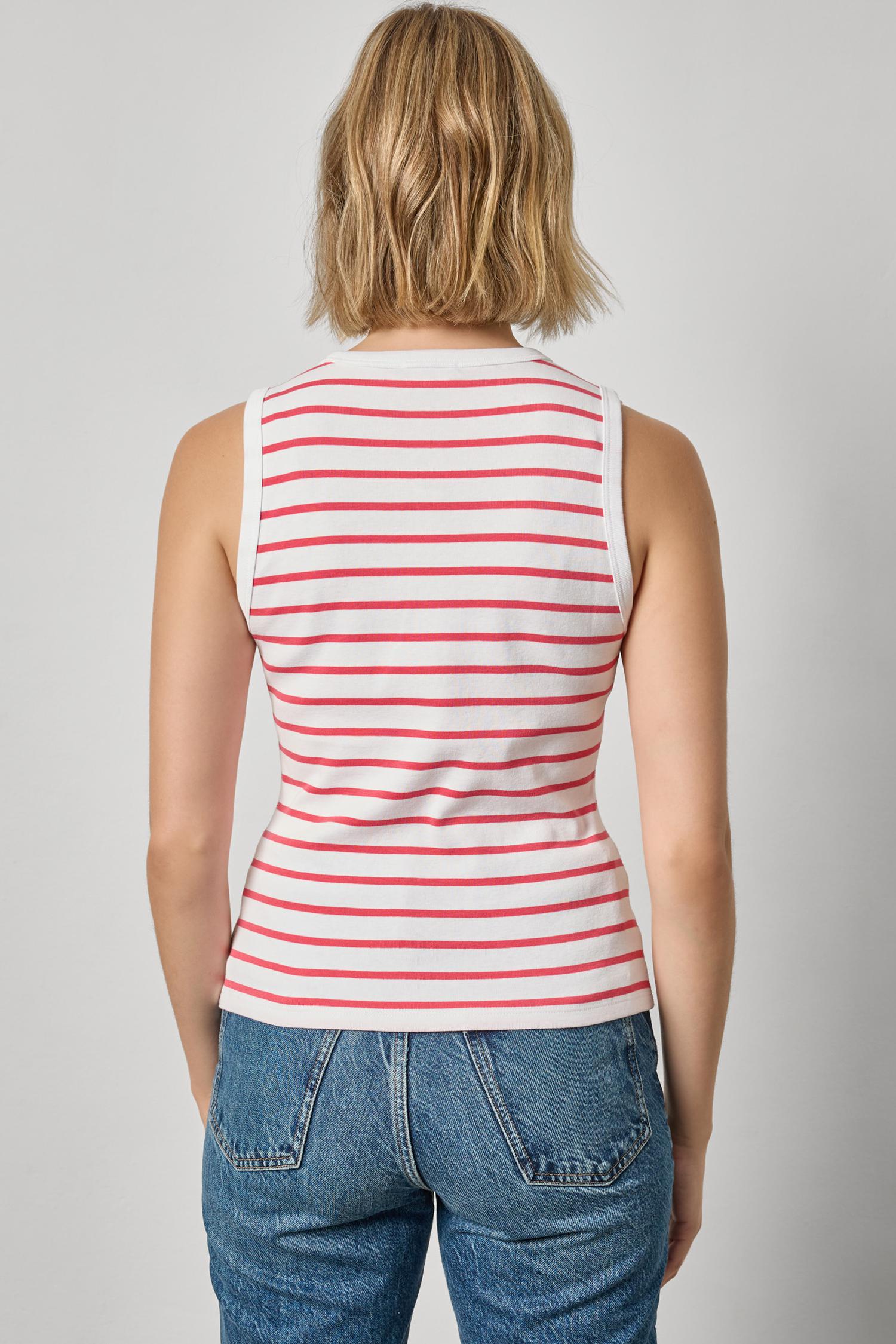 RIB STRIPE HIGH NECK TANK - Tank Tops - Sassanova
