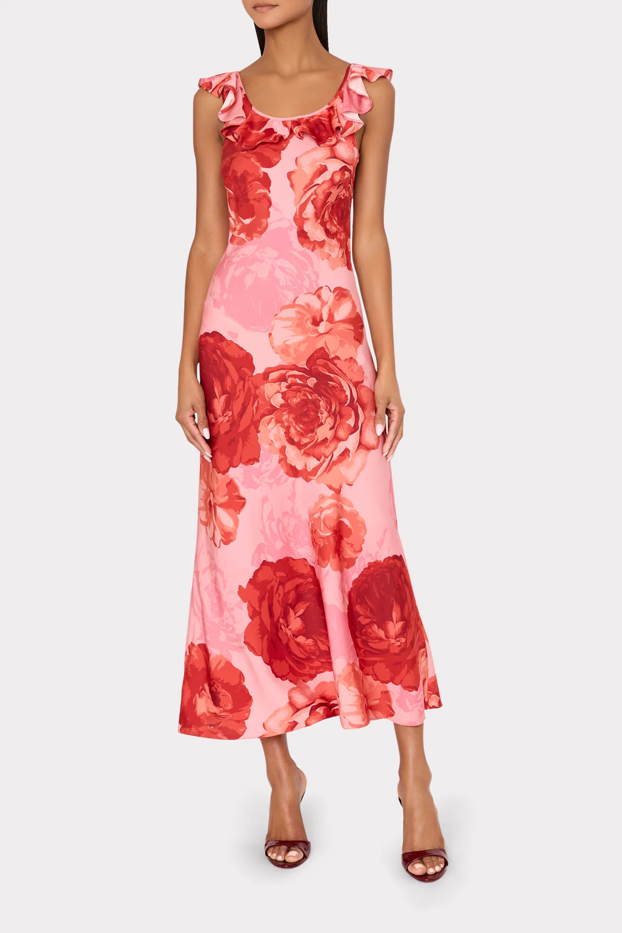 SCARLETT PRINTED RUFFLE NECK DRESS - Dresses - Sassanova