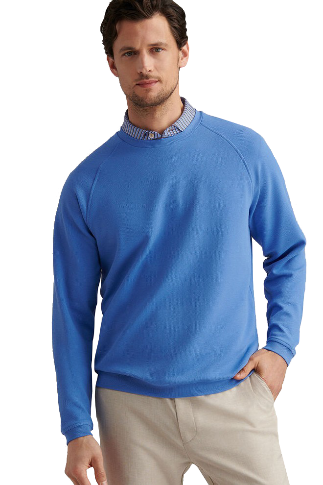 CRADLE PIQUE PERFORMANCE CREW in a solid bright blue color with ribbed hems-novaman