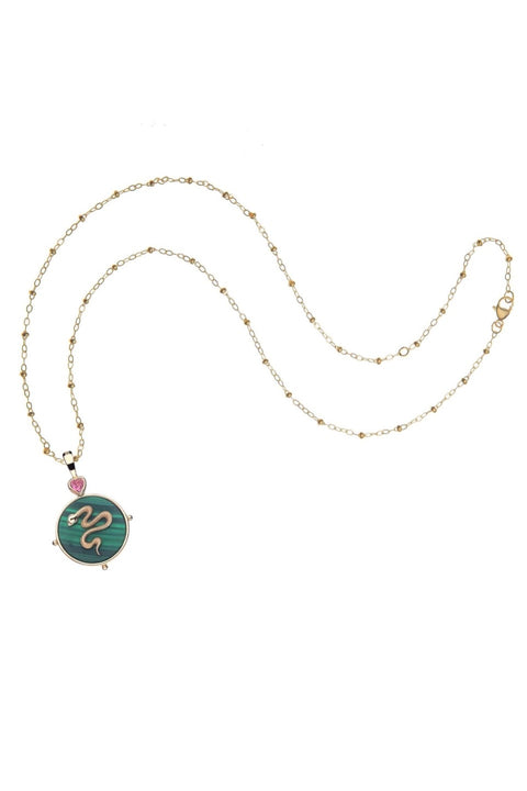 PROTECT MALACHITE SNAKE PENDANT- SATELLITE CHAIN