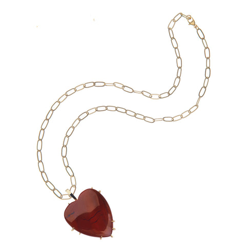LOVE CARRY YOUR HEART RED JASPER PENDANT- DRAWN LINK CHAIN