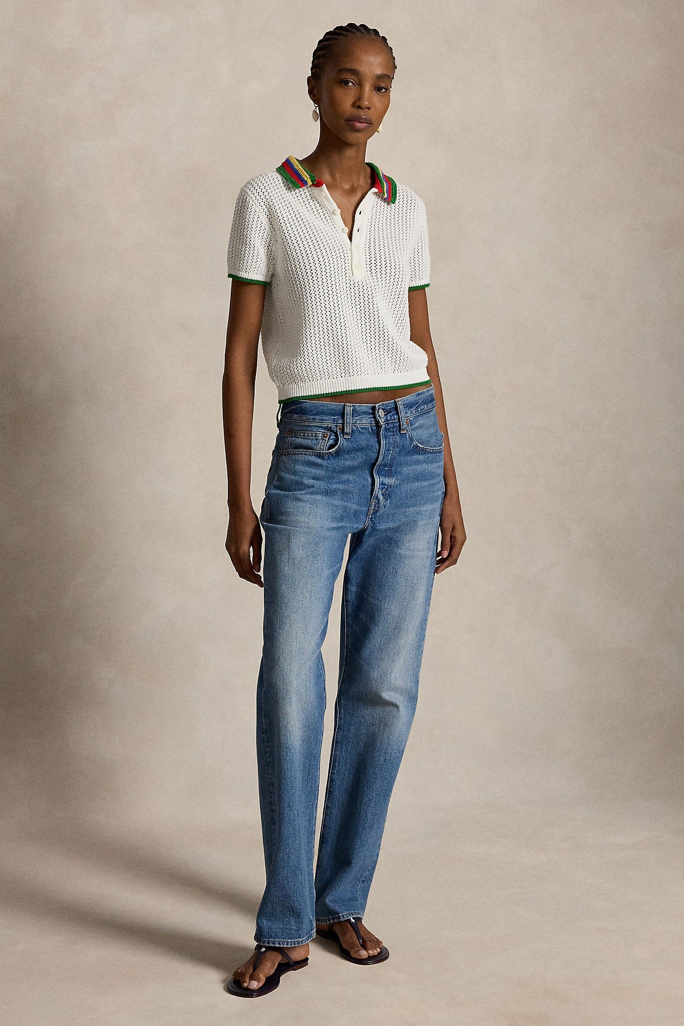 POINTELLE TIPPED SHORT SLEEVE POLO SWEATER - Sweaters - Sassanova