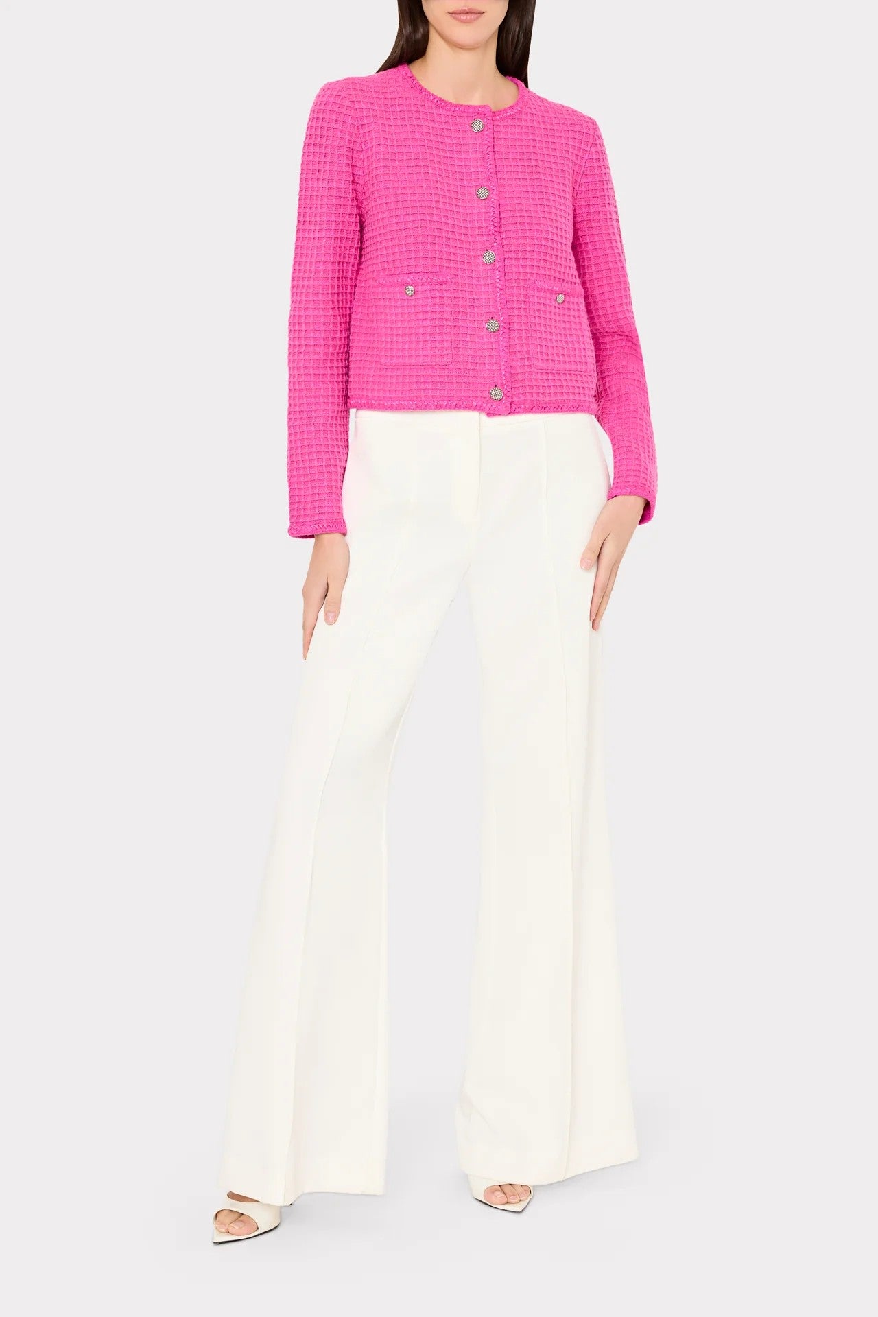 SADE TEXTURED CREW NECK CARDIGAN JACKET - Jackets - Sassanova