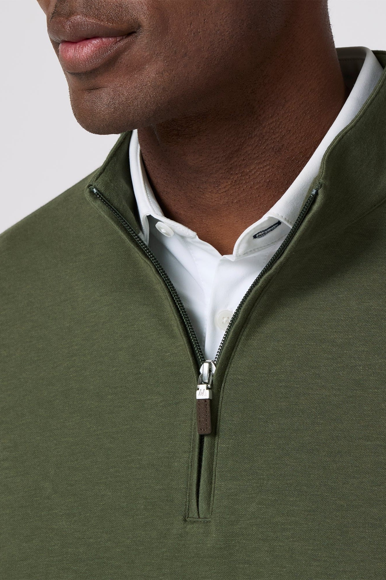 olive green long-sleeved sweater with quarter zip-novaman