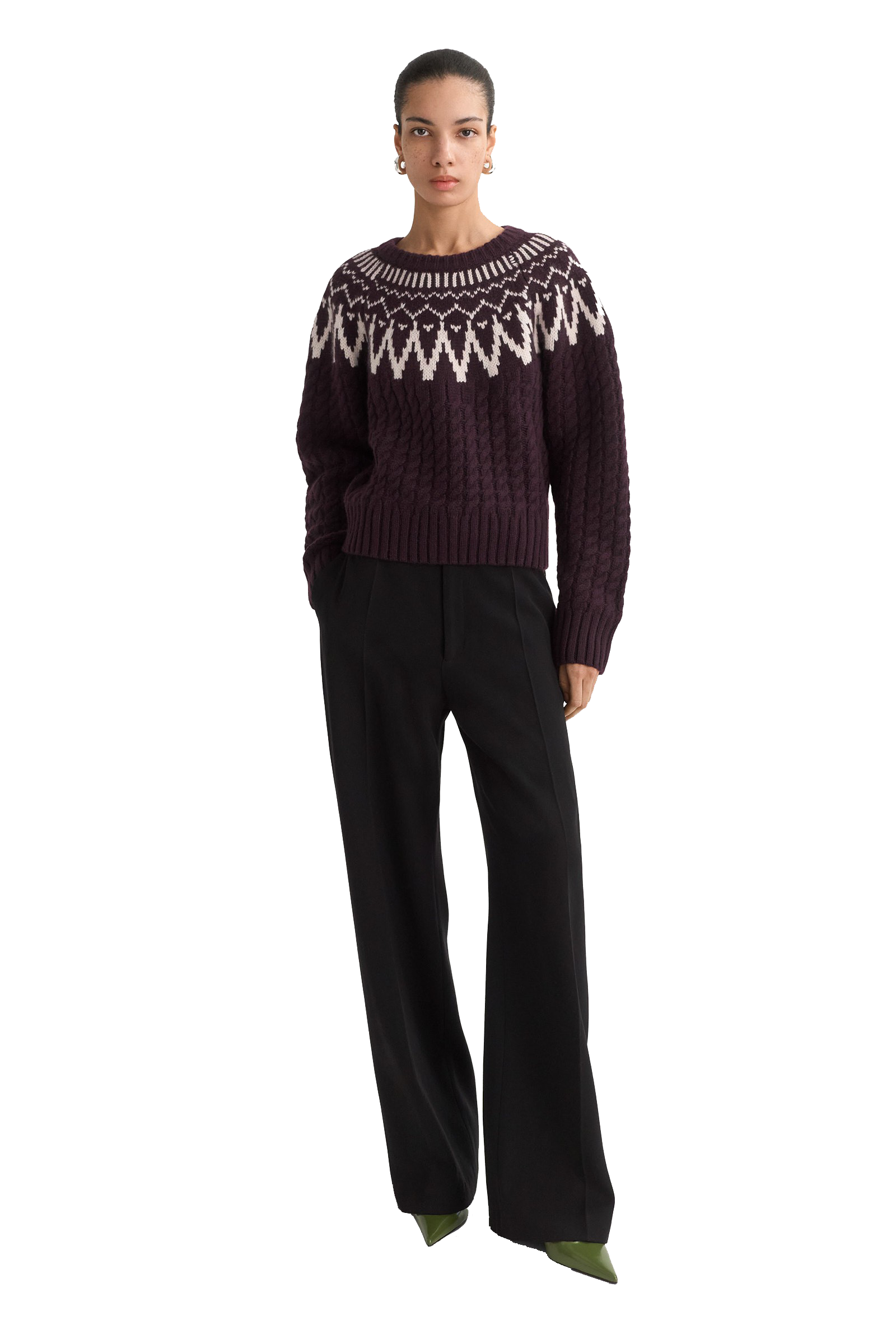 FAIR ISLE CABLE KNIT SWEATER - Sweaters - Sassanova