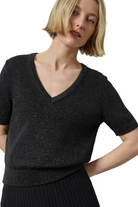 SHORT SLEEVE V-NECK SPARKLE SWEATER Sassanova