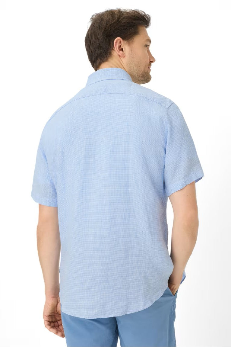 SHORT SLEEVE LINEN HOUNDSTOOTH SPORT SHIRT - Short Sleeved Shirts - Novaman