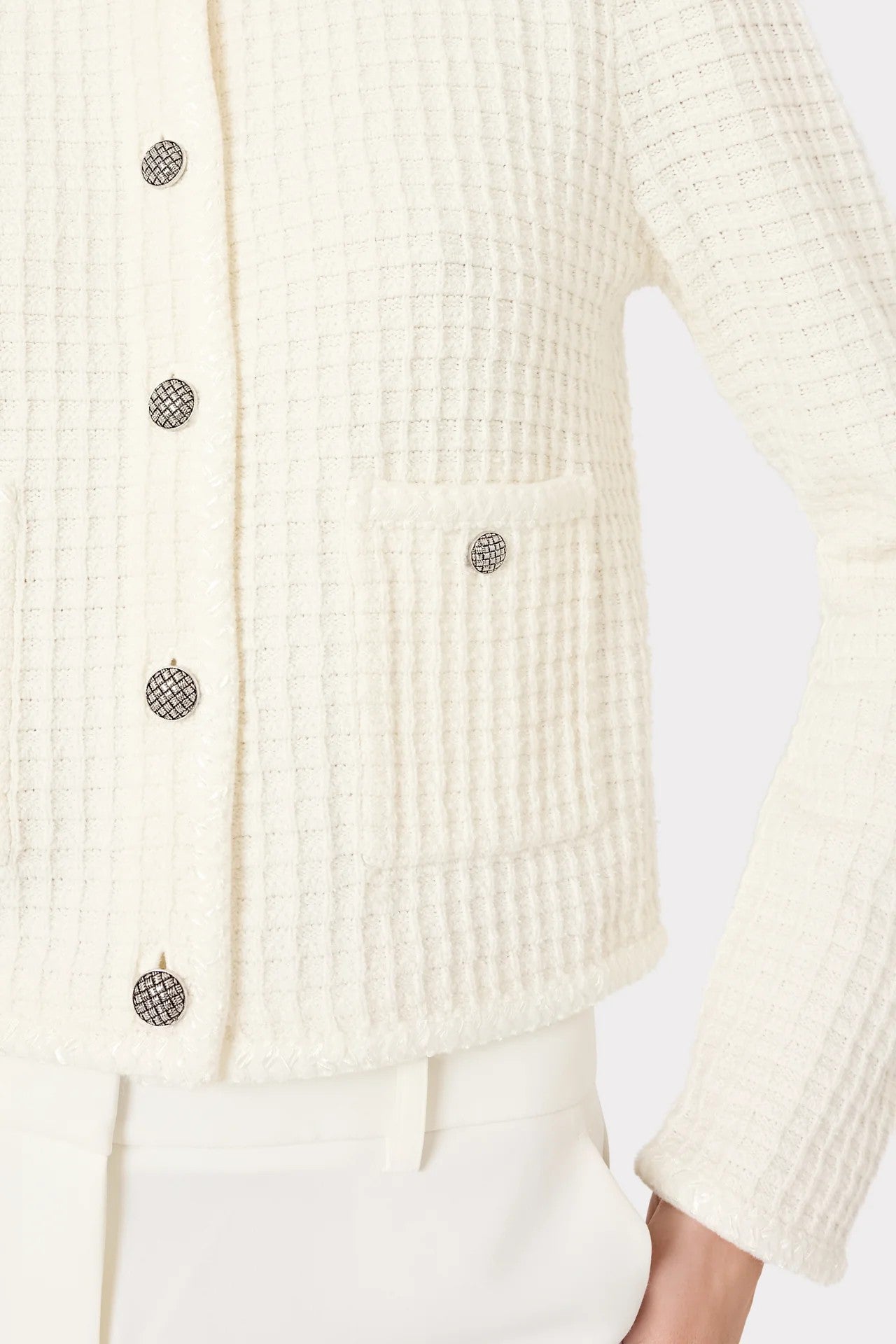 SADE TEXTURED CREW NECK CARDIGAN JACKET - Jackets - Sassanova