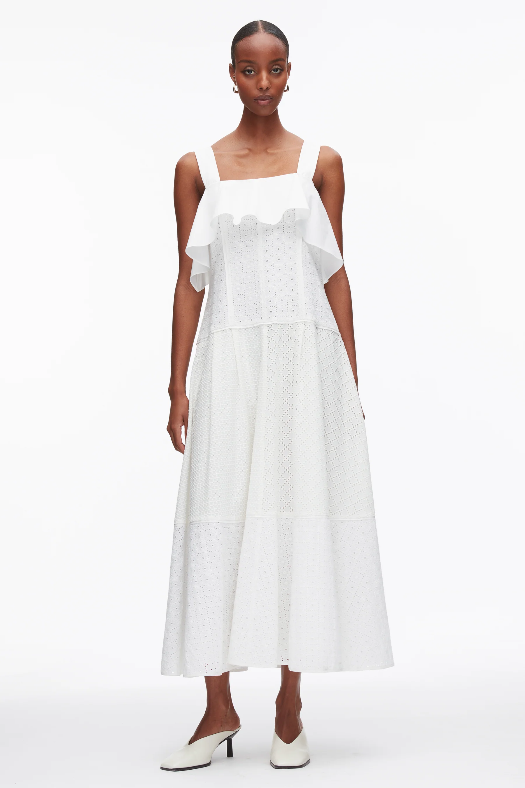 BRODERIE ANGLAISE PATCHWORK CASCADE MIDI DRESS - Dresses - Sassanova