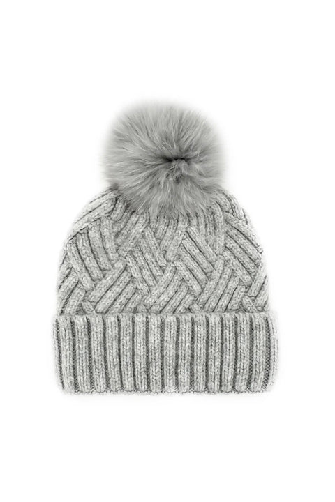 KNIT HAT W/FUR POM