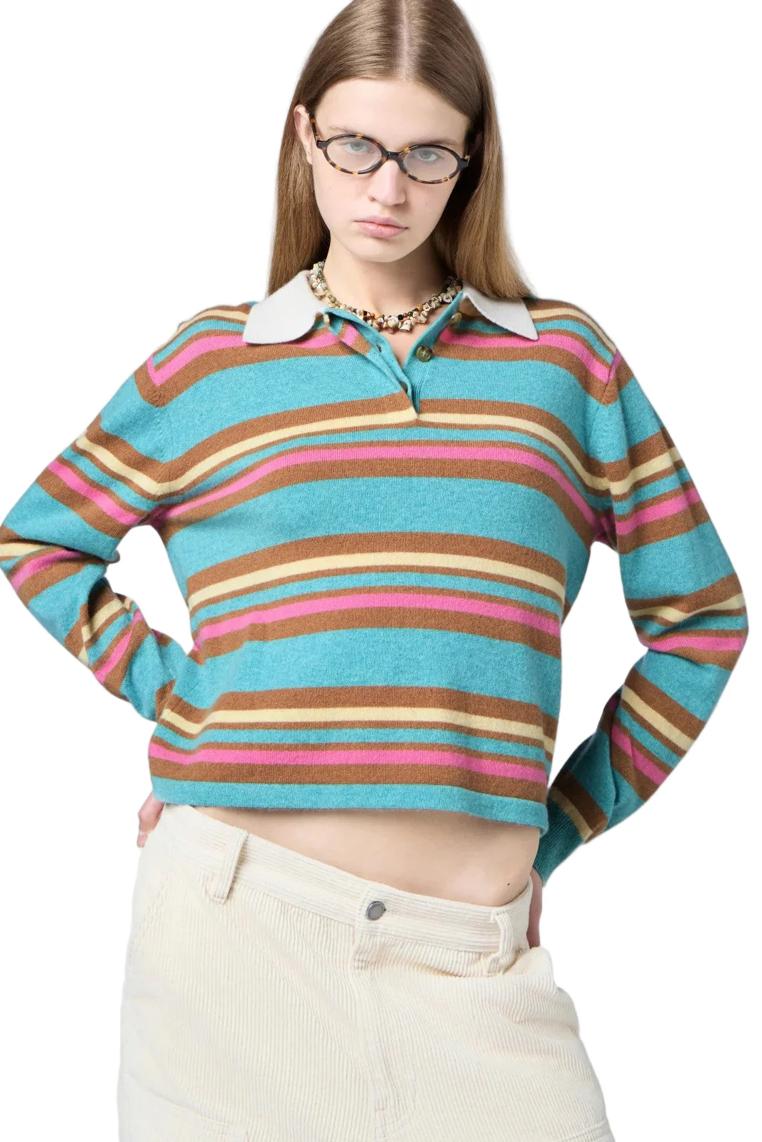 CROPPED STRIPED RUGBY SWEATER - Sweaters - Sassanova