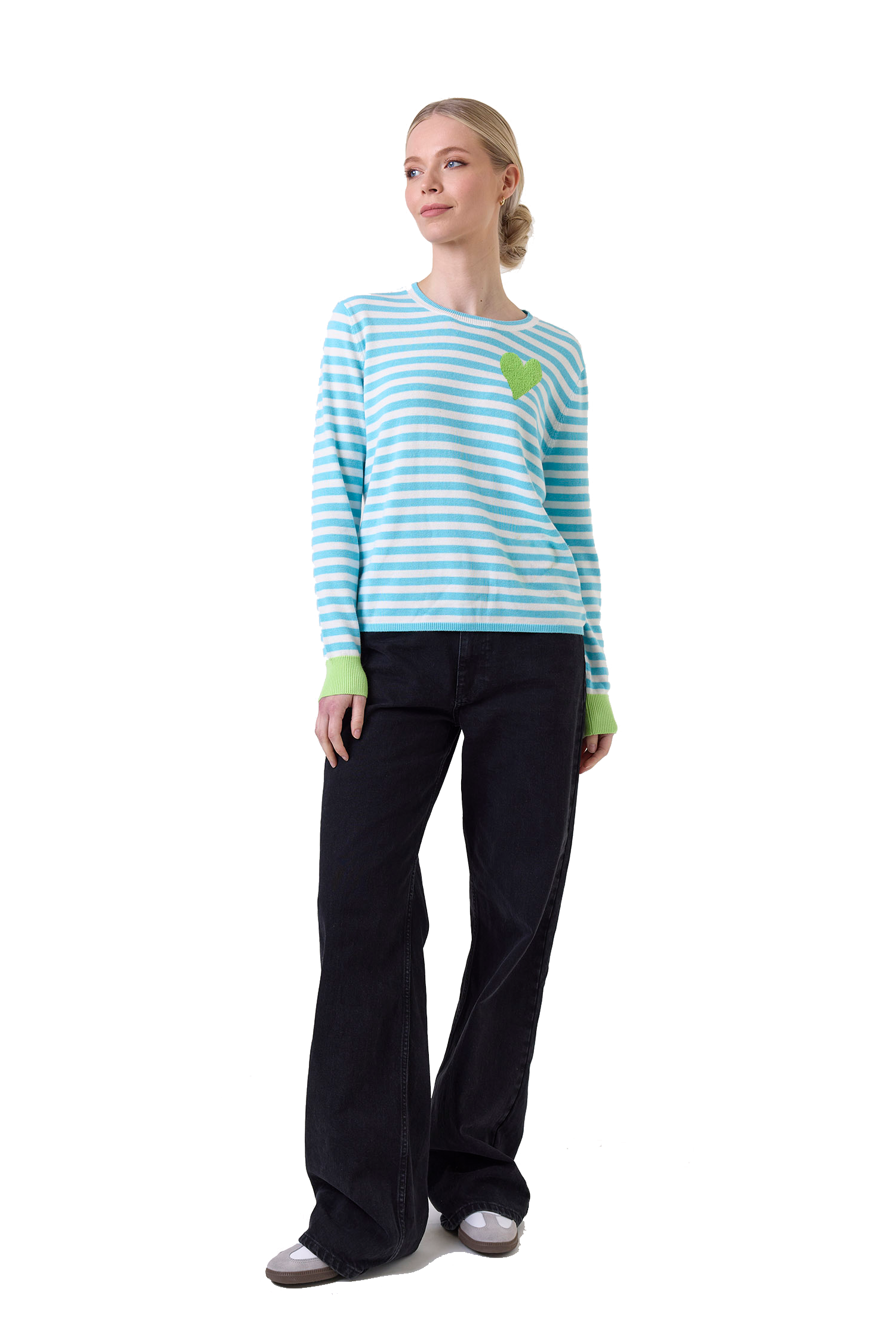HEART EMBROIDERY STRIPE CREW (052/V2) - Sweaters - Sassanova