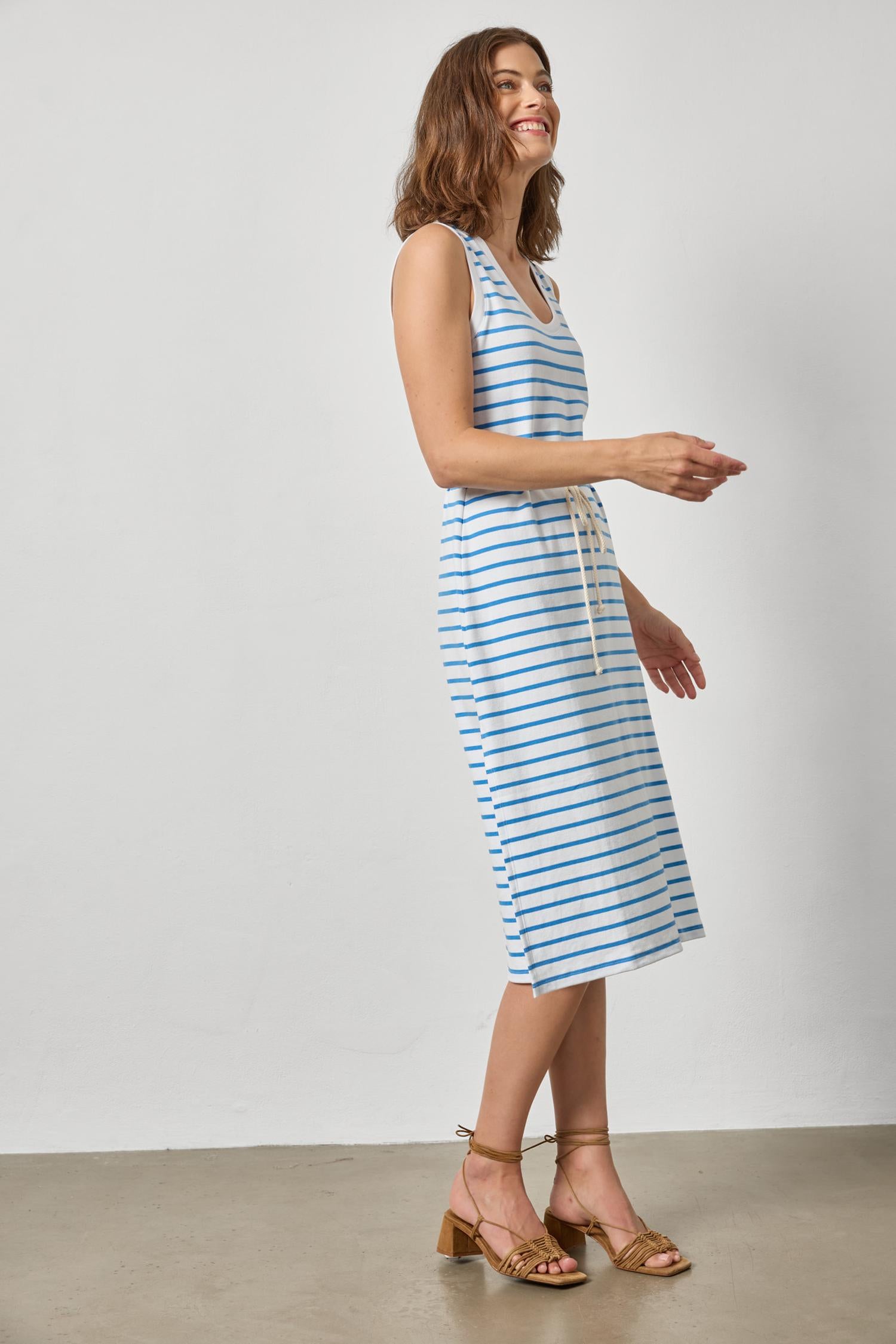 RIB STRIPE SIDE SLIT TANK DRESS - Dresses - Sassanova