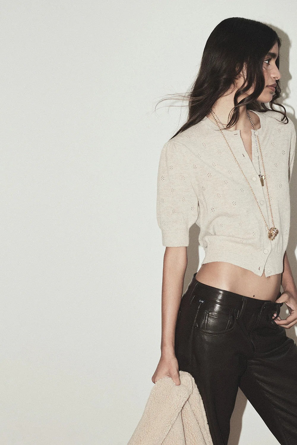 RAINA POINTELLE SHORT SLEEVE CARDIGAN - Sweaters - Sassanova