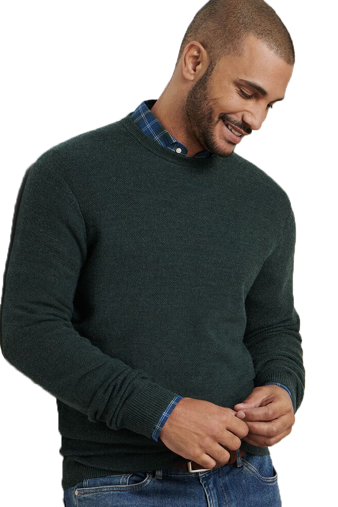 AUTUMN CREST HONEYCOMB CREW sweater in solid dark green-novaman
