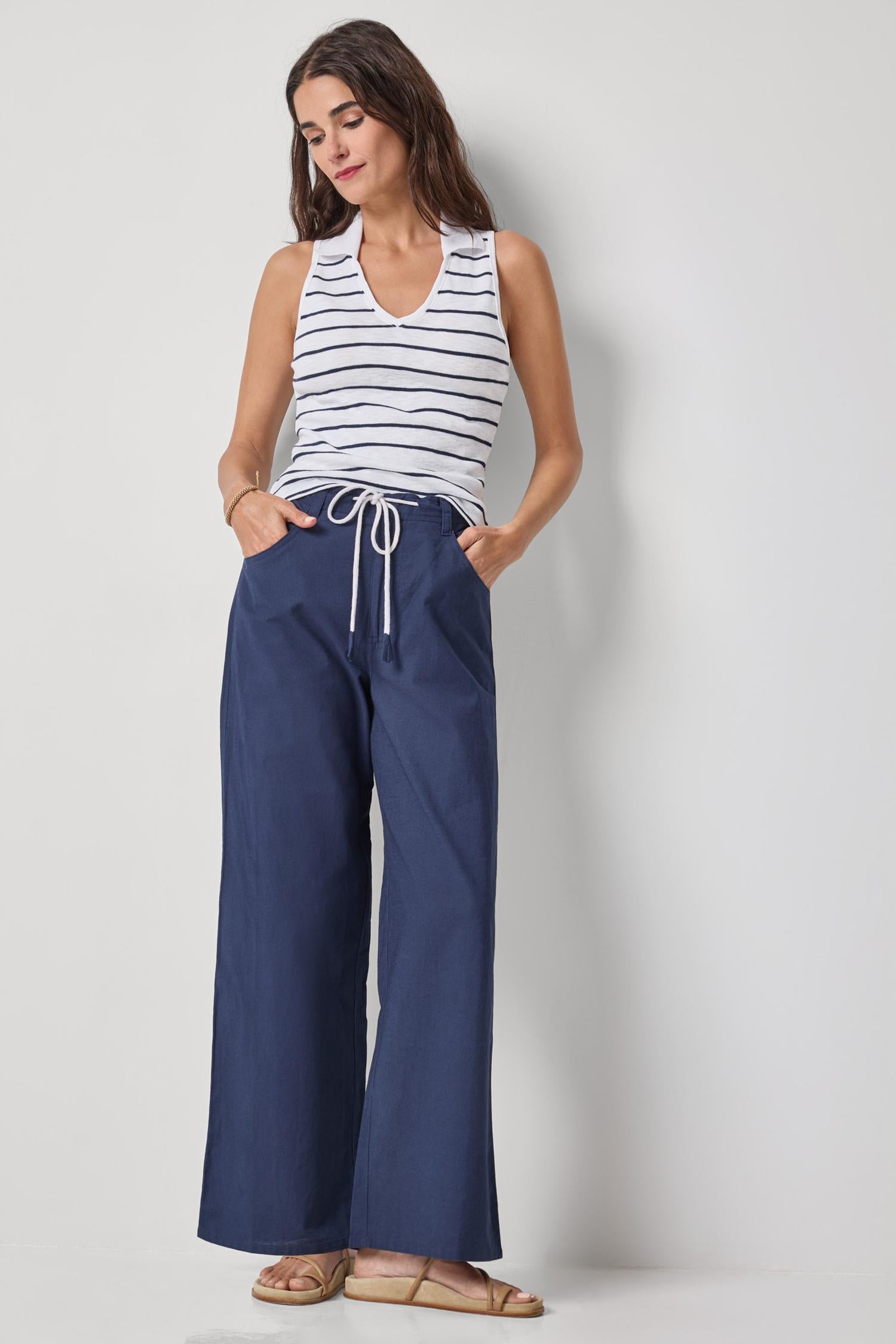 LINEN BLEND STRAIGHT LEG PANT - Pants - Sassanova