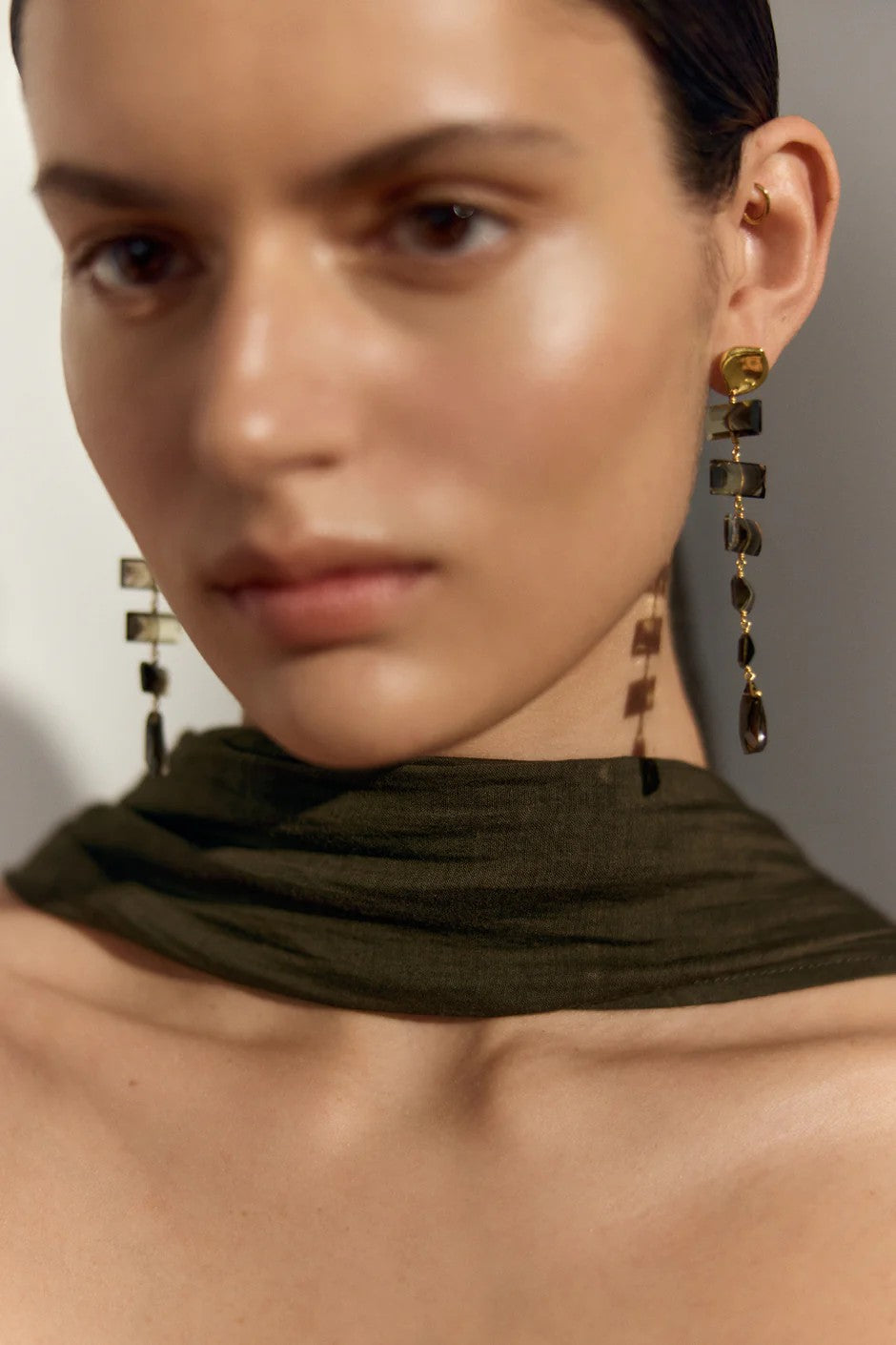FISHBONE TIERED EARRINGS- SMOKEY QUARTZ - Earrings - Sassanova