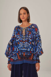 TOUCANS SCARF V-NECK BLOUSE