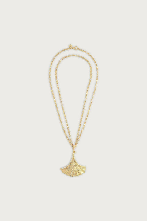 GINKO PENDANT NECKLACE- GLD/CZ