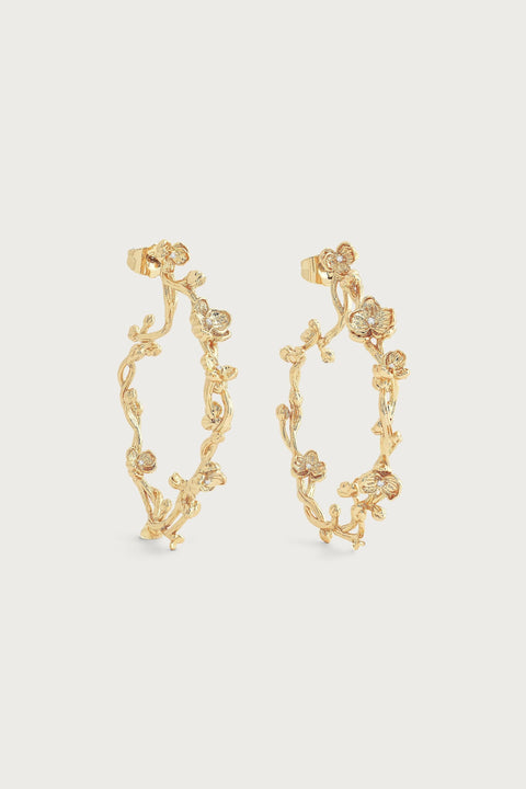 ORCHID HOOP EARRINGS- GLD/CZ