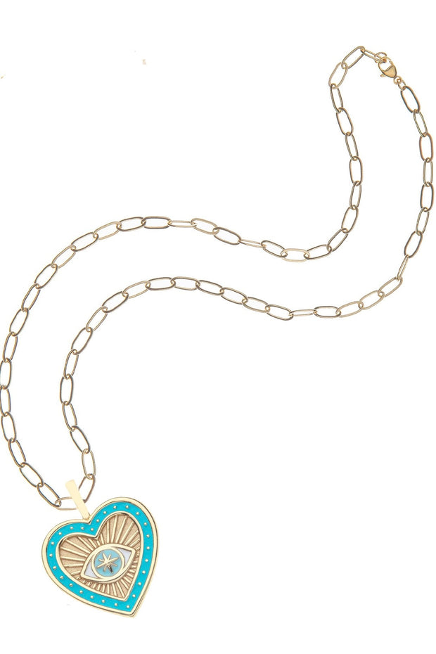 PROTECT ENAMEL EYE HEART NECKLACE- DRAWN LINK CHAIN