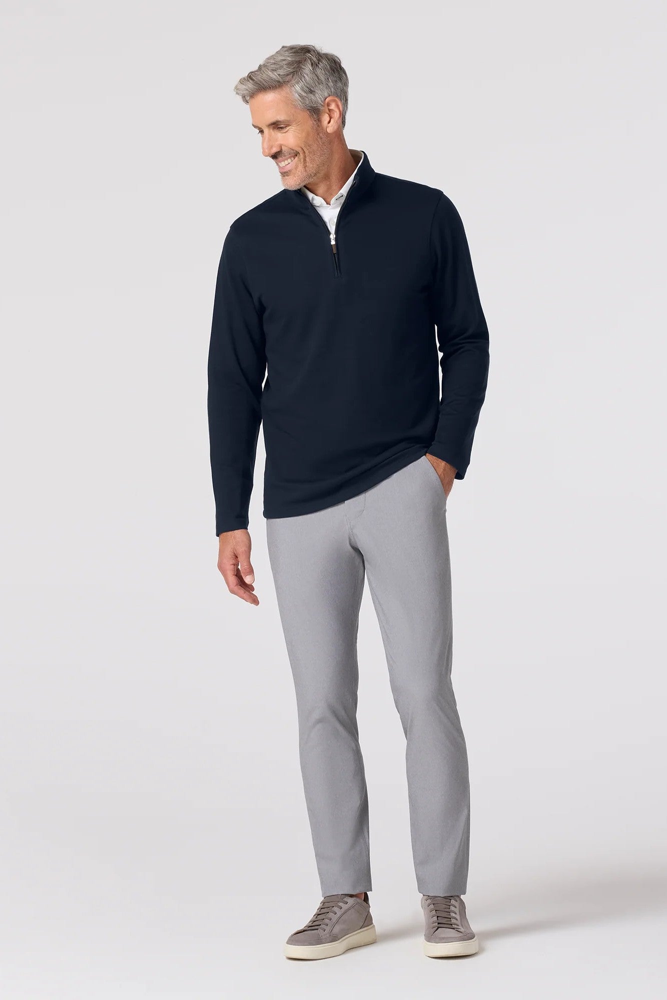 navy long sleeved shirt with quarter zip-novaman