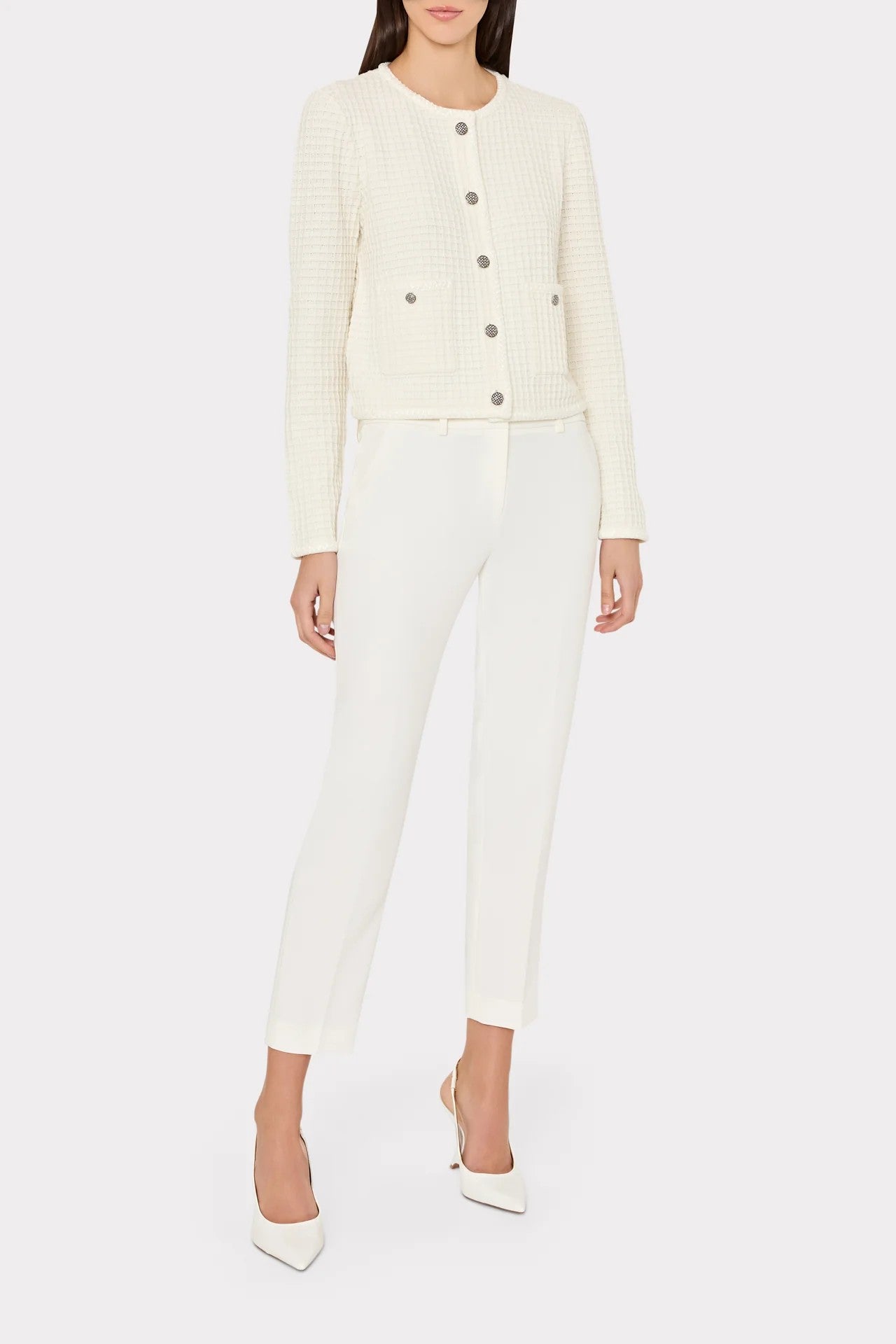 SADE TEXTURED CREW NECK CARDIGAN JACKET - Jackets - Sassanova