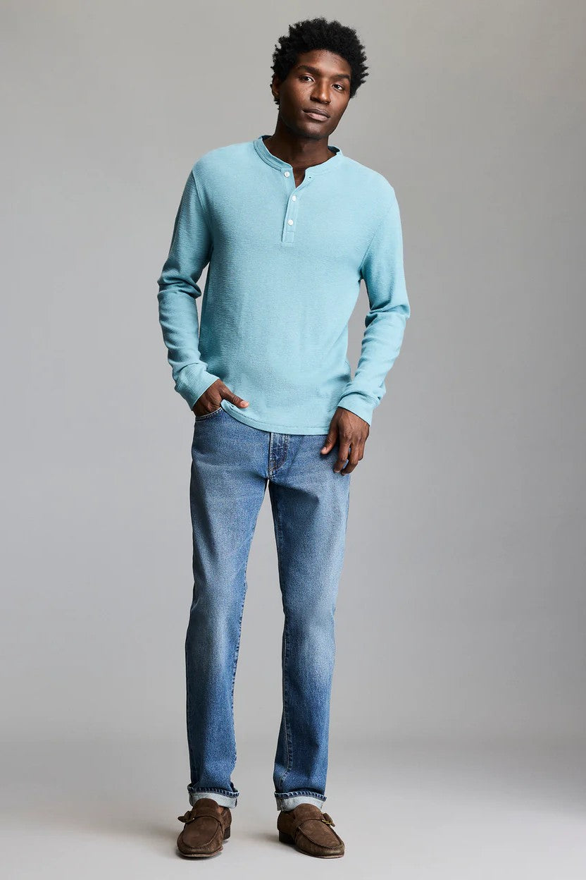 long sleeved slub tuck henley in steel blue-novaman