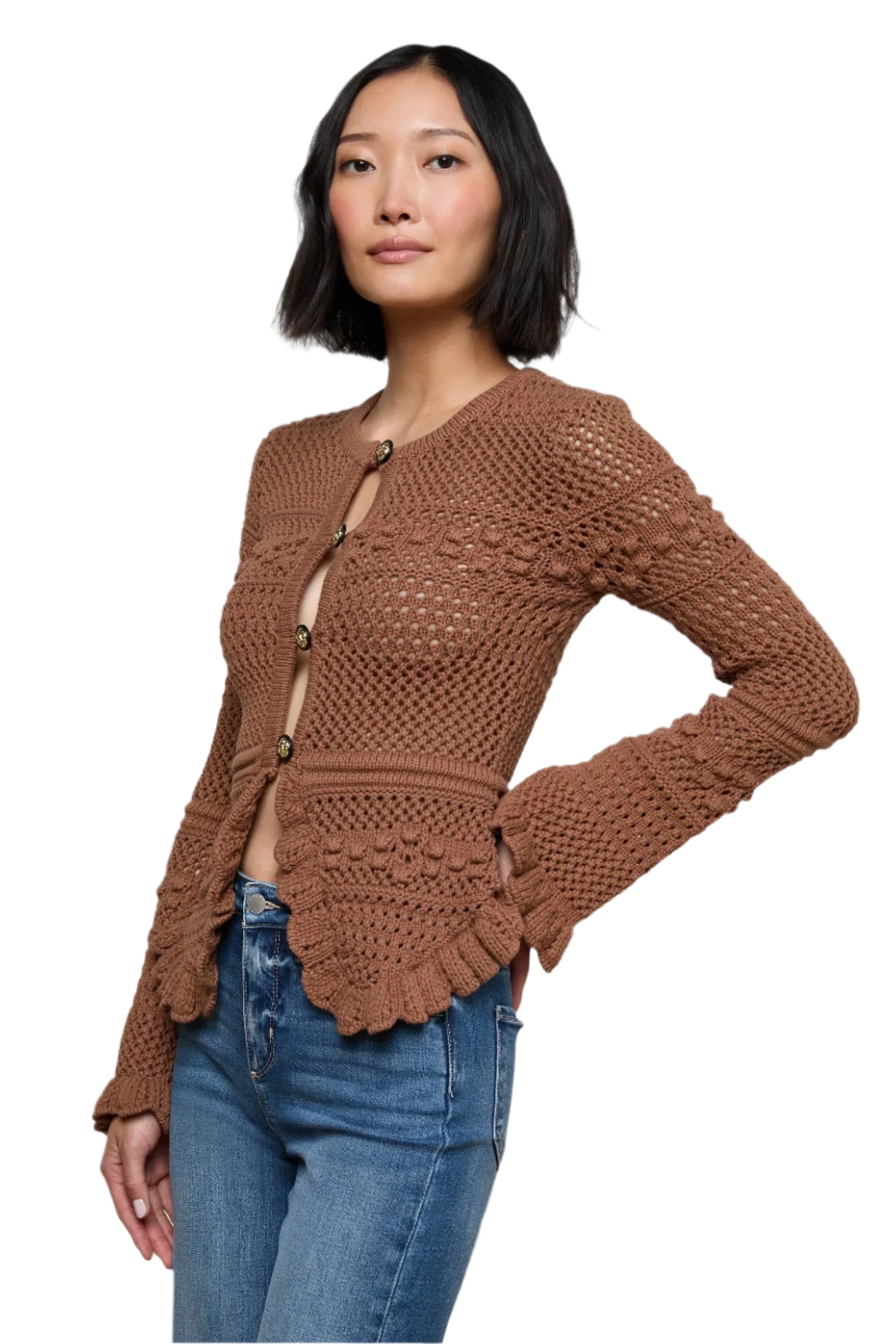 KIVA OPEN STITCH RUFFLE CARDI
sassanova