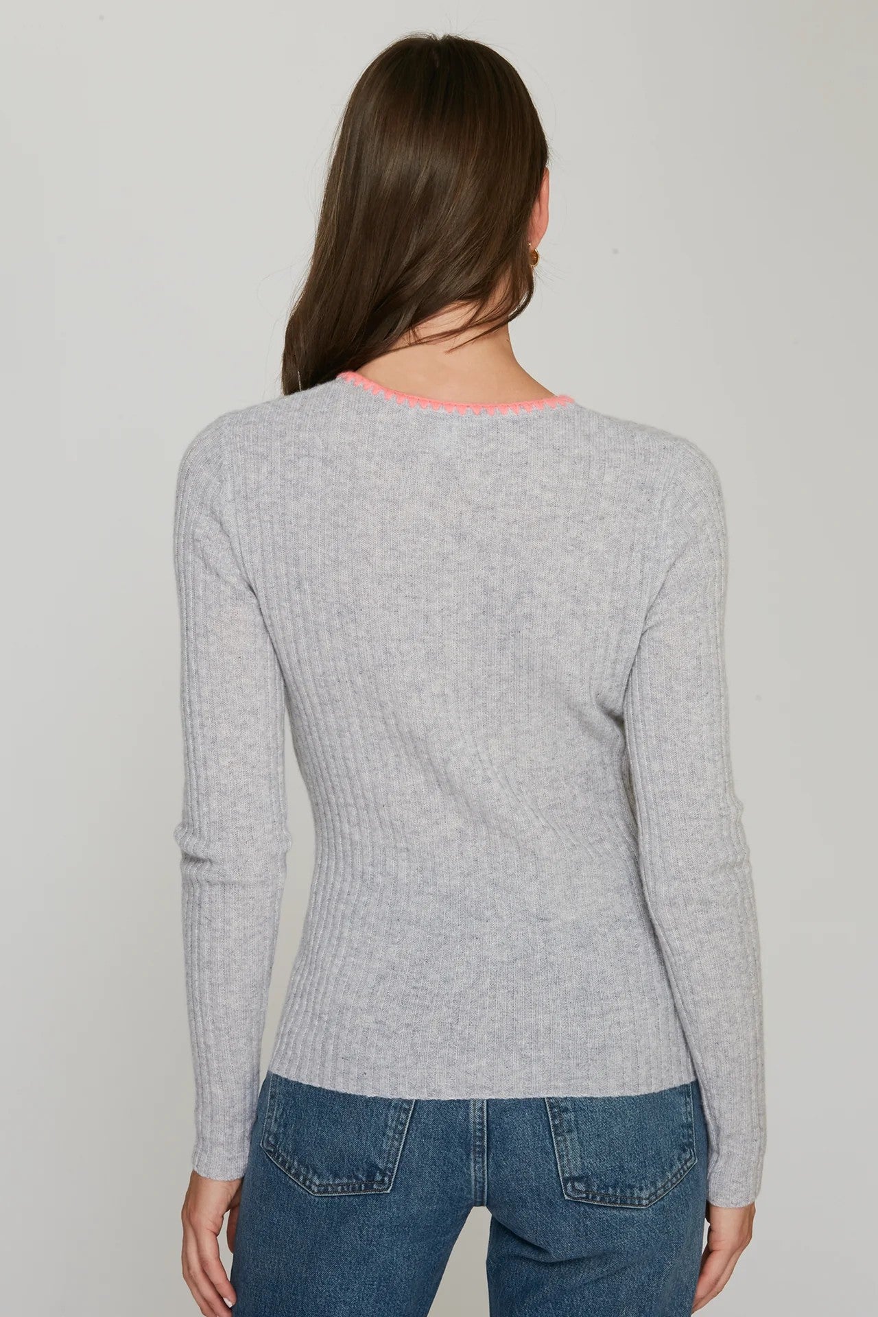 RIB CREW W/ BLANKET STITCH NECKLINE - Sweaters - Sassanova