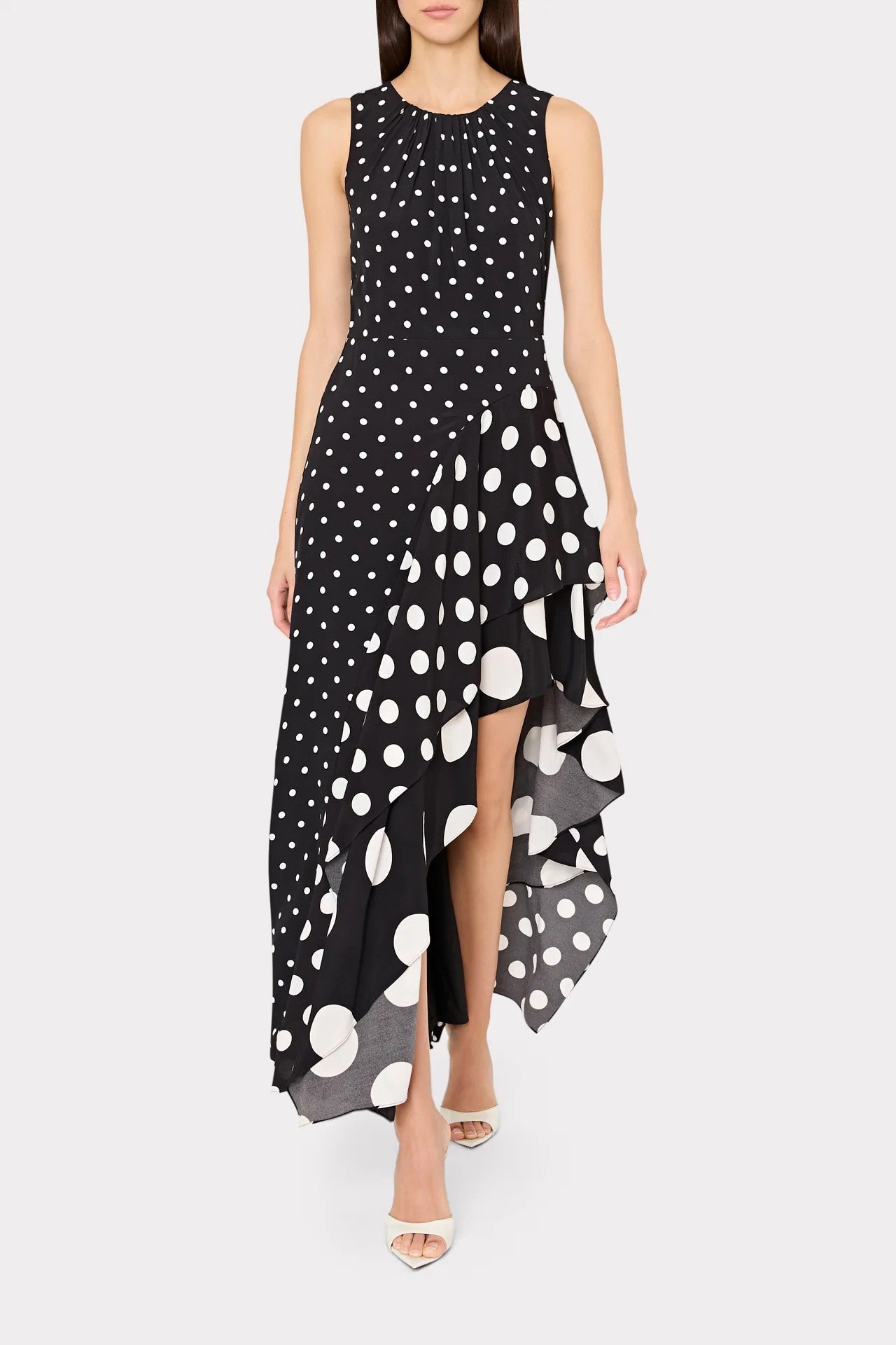 SPENCER POLKA DOT COMBO SLVLS RUFFLE DRESS - Dresses - Sassanova