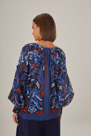 TOUCANS SCARF V-NECK BLOUSE