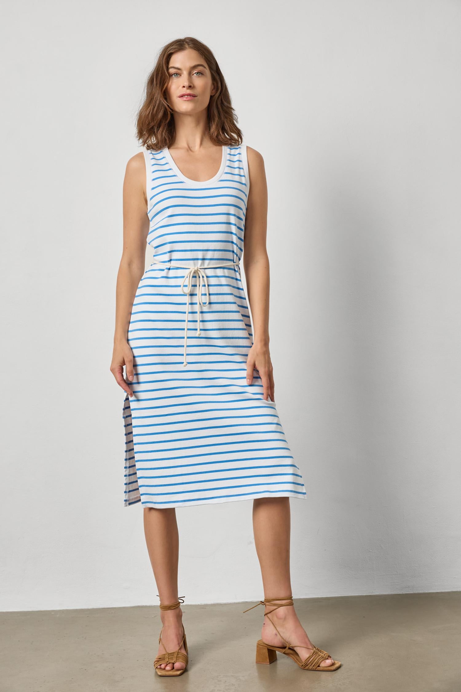 RIB STRIPE SIDE SLIT TANK DRESS - Dresses - Sassanova