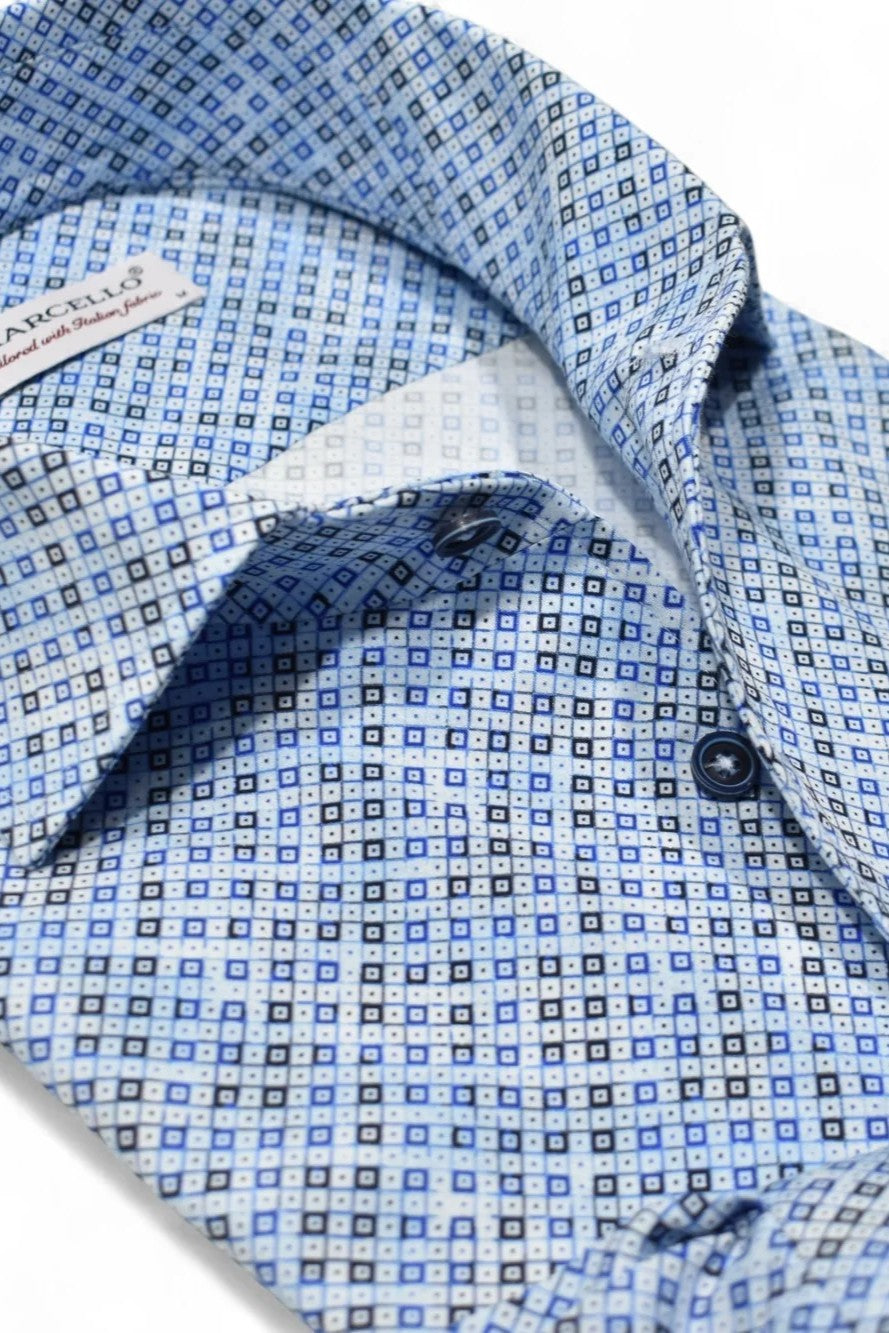 SKY SHADED DIAMOND DRESS SHIRT - Long Sleeved Dress Shirts - Novaman