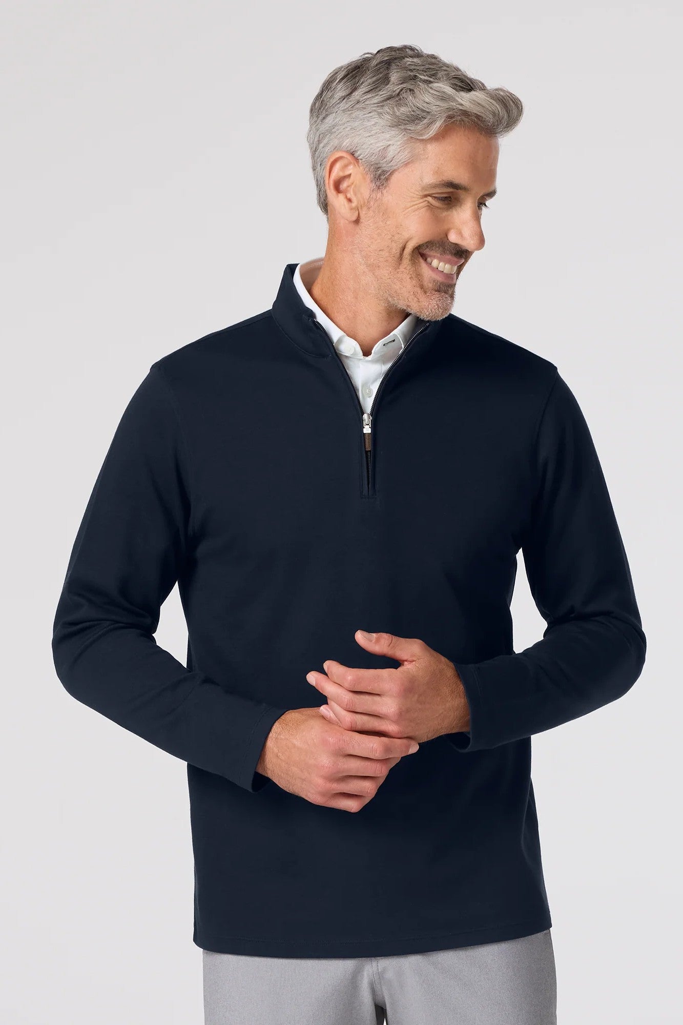 navy long sleeved shirt with quarter zip-novaman