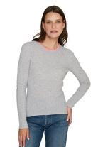 RIB CREW W/ BLANKET STITCH NECKLINE - Sweaters - Sassanova