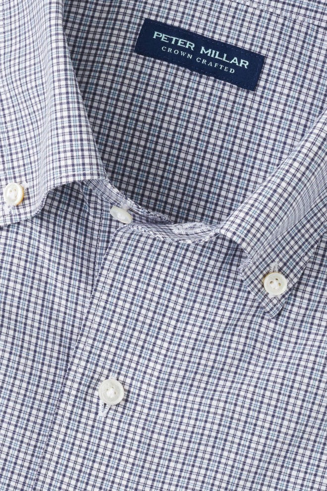PORTER POPLIN SPORT SHIRT with white buttons, blue and white plaid print, and long sleeves-novaman