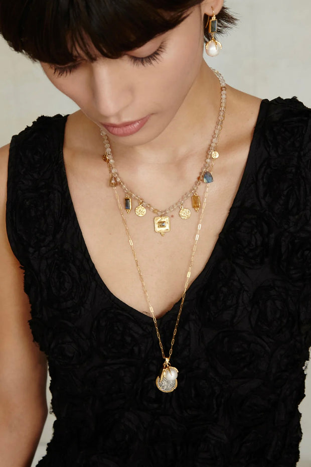 PILAR CHARM & RUTILATED QUARTZ NECKLACE