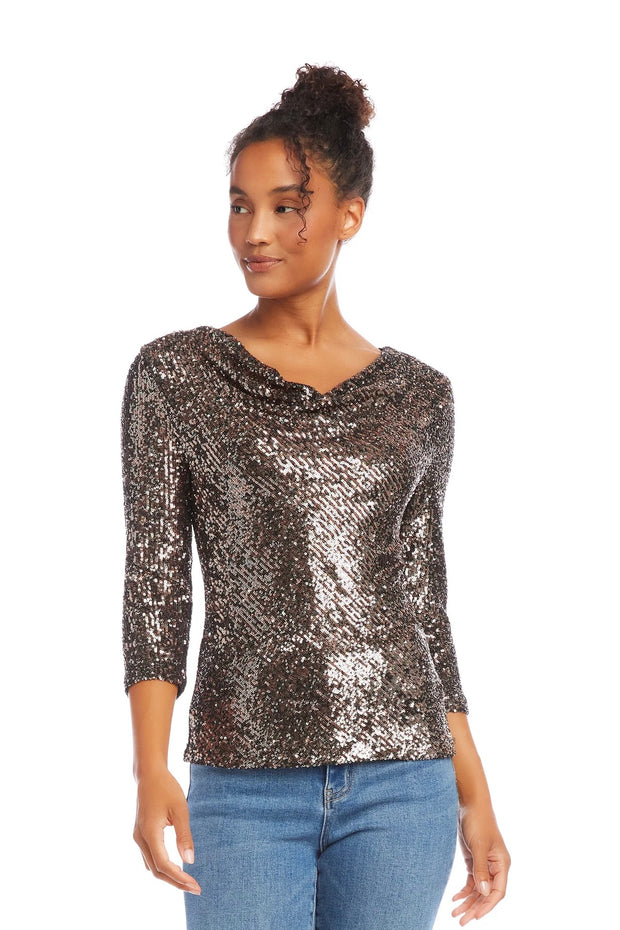 COWL NECK SEQUIN TOP