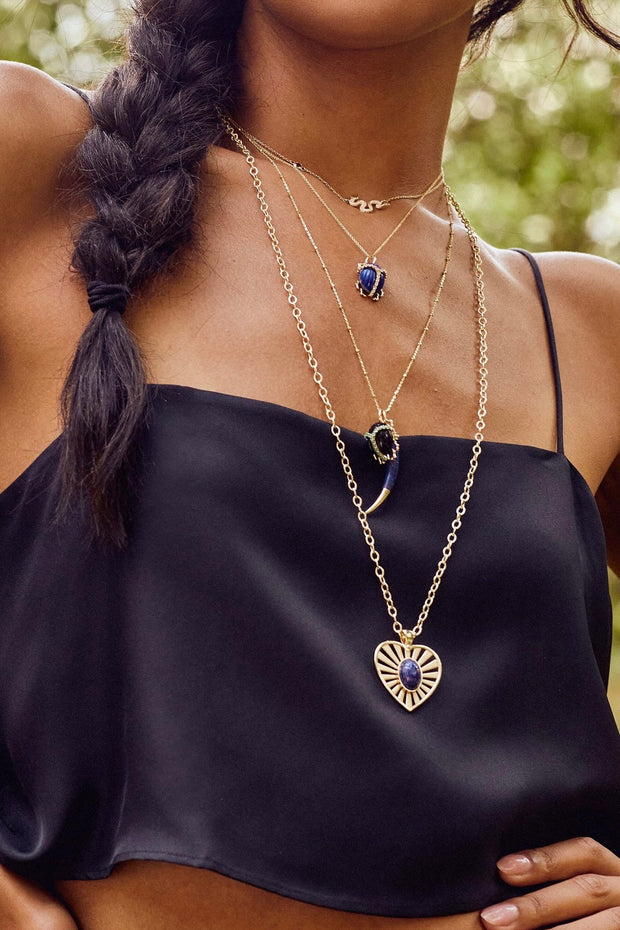 PROTECT SCARAB HEART NECKLACE- DRAWN LINK CHAIN