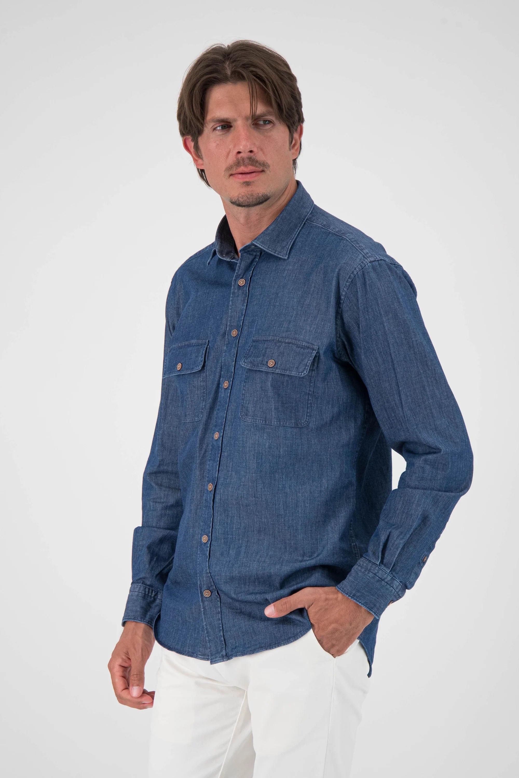 DUTTON STRETCH DENIM SPORT SHIRT - Long Sleeved Shirts - Novaman