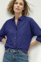 EMBROIDERED HEART BUTTON DOWN SHIRT - Blouses - Sassanova