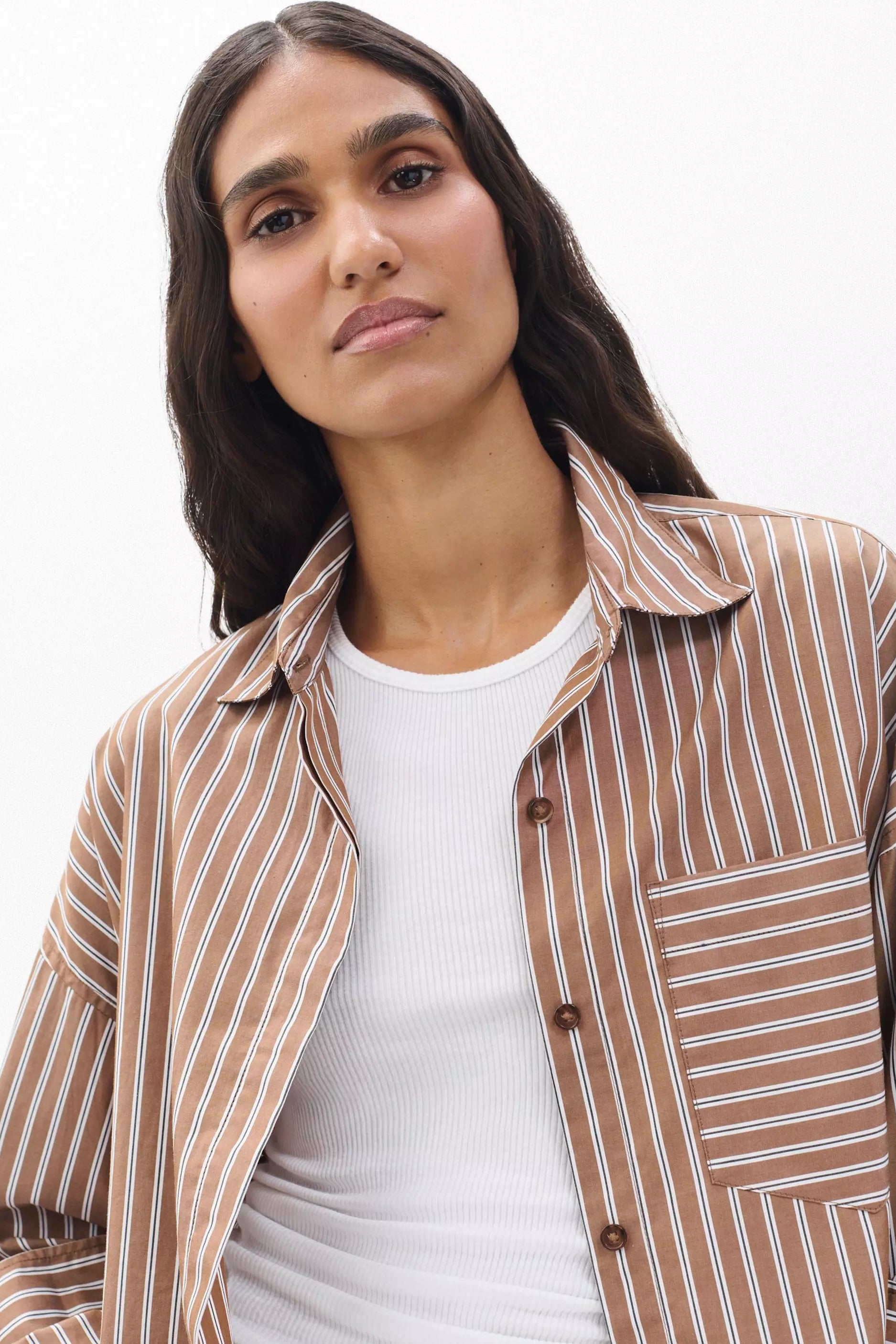 MARIN CROPPED STRIPED SHIRT - Blouses - Sassanova
