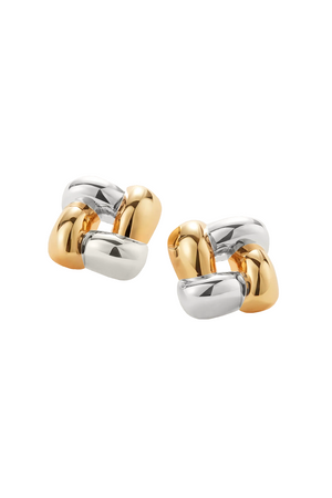 WOVEN SQUARE EARRINGS- TWO-TONE