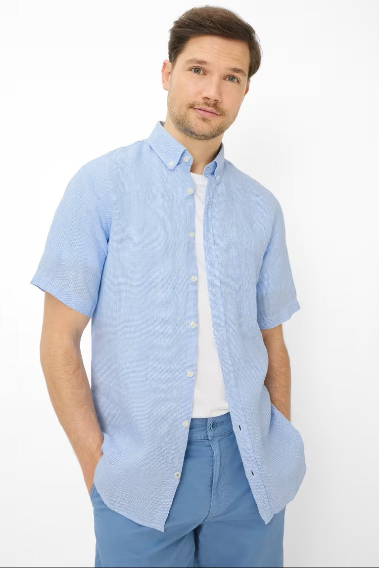 SHORT SLEEVE LINEN HOUNDSTOOTH SPORT SHIRT - Short Sleeved Shirts - Novaman
