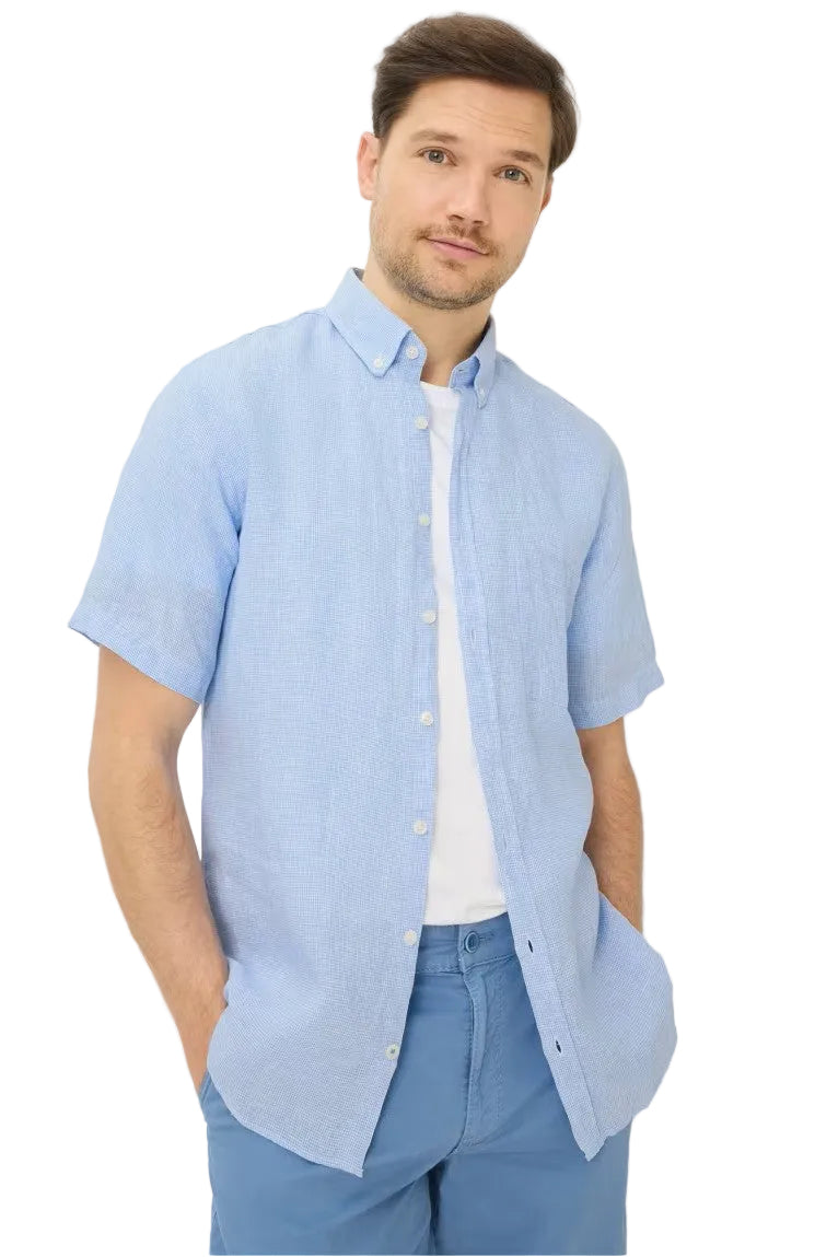 SHORT SLEEVE LINEN HOUNDSTOOTH SPORT SHIRT