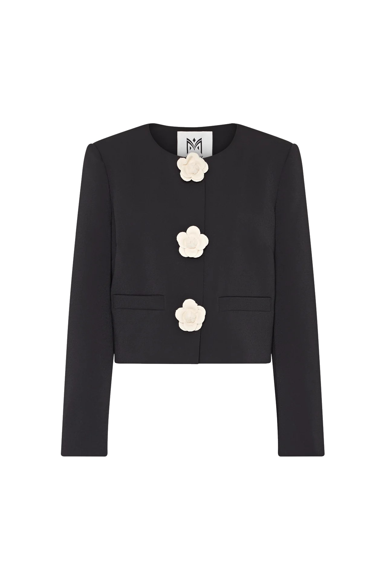SELENA CAMELLIA APPLIQUE CROPPED JACKET - Jackets - Sassanova