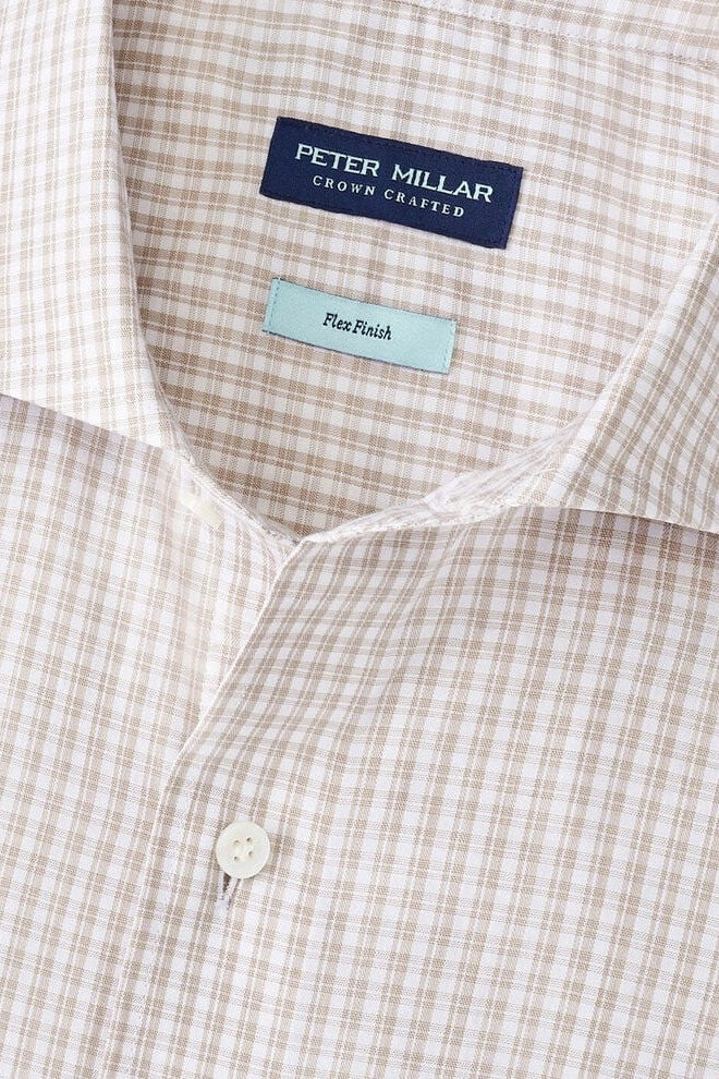 TORINO COTTON SPORT SHIRT with long sleeves and a white and light brown plaid print-novaman